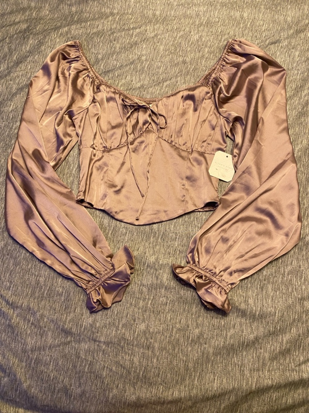 NWT Altar’d State Cropped Dusty Purple Puff Sleeve Blouse Top Sz S